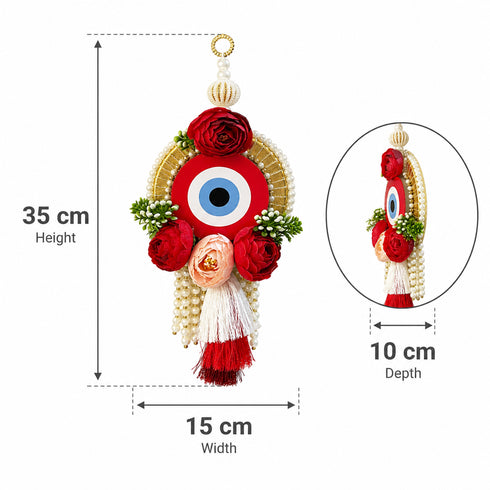 Red Handmade Floral Evil Eye Door Hanging Pair with Pearl Beads & Tassels | Home & Mandir Decor | Craft Shop India