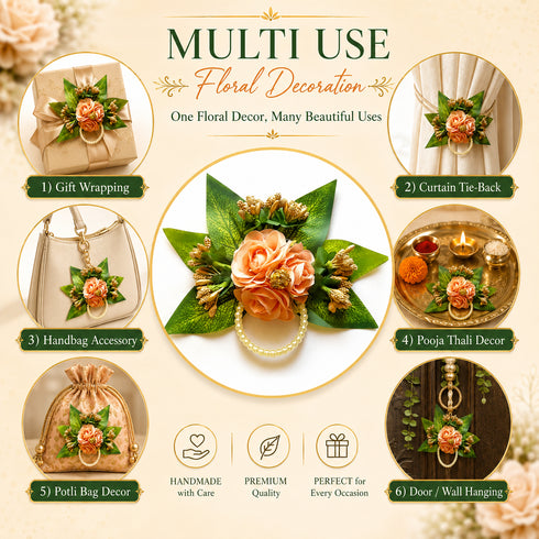 Peach Handmade Artificial 3 Flowers & Pollen Bunch Pack of 6 & 12 | Trousseau Packing | Craft Shop India