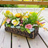 Orange Flower Decorative Multi Floral Wooden Pot Centerpiece 14 x 6 x 10 Inch | Craft Shop India