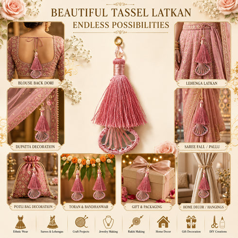 Onion Pink Mirror Handmade Ethnic Latkan Tassel Pack of 2 for Saree, Blouse & Lehenga | Craft Shop India