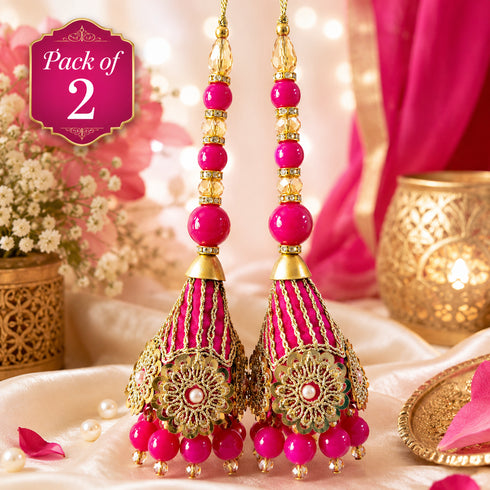 Pink Ethnic Nalki Cone Latkan Tassel Pack of 2 for Saree, Blouse & Lehenga | Craft Shop India
