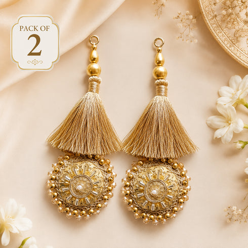 Golden Mirror Work Round Latkan Tassel Set of 2 for Saree Pallu, Blouse, Dupatta, Lehenga & DIY Craft Decoration | Craft Shop India