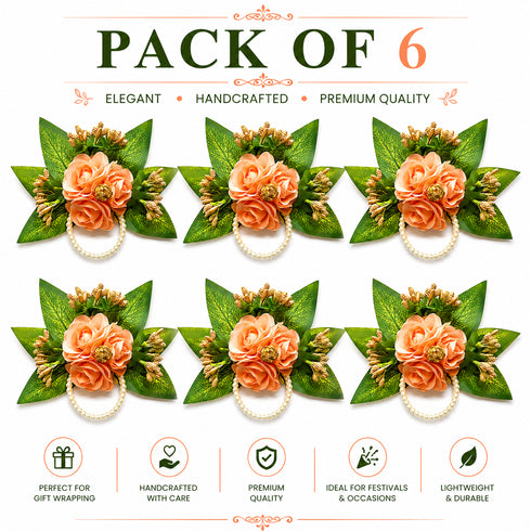 Peach Handmade Artificial 3 Flowers & Pollen Bunch Pack of 6 & 12 | Trousseau Packing | Craft Shop India