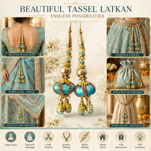 Firozi Handmade Ethnic Beads Latkan Tassel Pack of 2 for Saree Pallu, Blouse, Lehenga & Dupatta | Craft Shop India