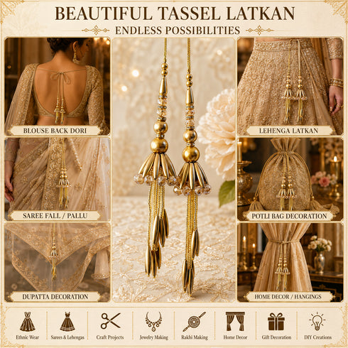 Golden Pipe Handmade Ethnic Latkan Tassel Set of 2 for Saree, Blouse & Lehenga | Craft Shop India