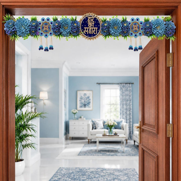 Blue Hare Ka Sahara Bandhanwar for Door Entrance | 40 Inch | Handmade Floral Door Hanging | Craft Shop India