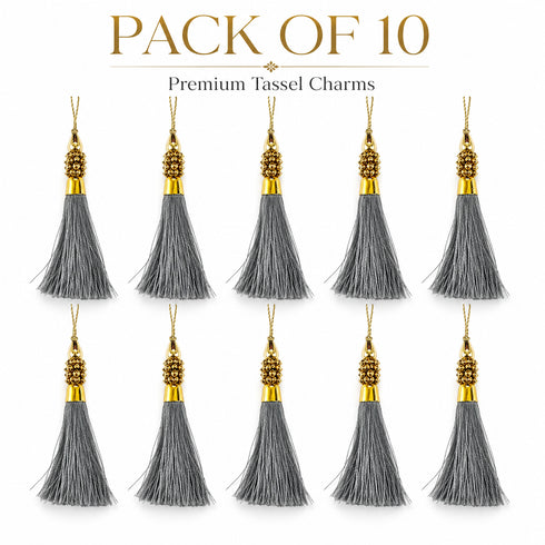Grey Silk Thread Tassel Latkan with Golden Bead Cluster for Suit, Kurti, Gown, Saree, Blouse, Dupatta, Lehenga, Jewelry Making & DIY Art & Craft | Pack of 10 | Craft Shop India