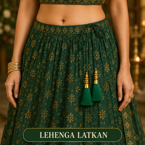 Bottle Green Silk Thread Tassel Latkan with Golden Bead Cluster for Suit, Kurti, Gown, Saree, Blouse, Dupatta, Lehenga, Jewelry & DIY Art & Craft | Pack of 10 | Craft Shop India