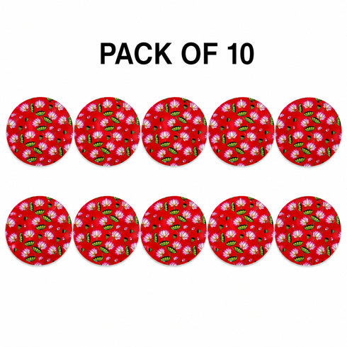 Red Pichwai Lotus Round Cutout Pack of 10 | Wall Hanging Decoration | Craft Shop India