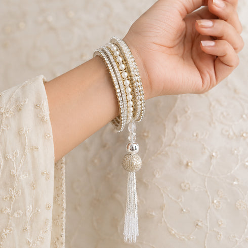 Silver Handmade Ethnic Cutdana Latkan Tassel Set of 2 for Saree, Blouse & Lehenga | Craft Shop India