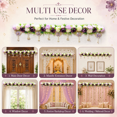 Purple Blossom Pearl Toran for Main Door, Mandir & Home Décor | 40 Inch | Craft Shop India