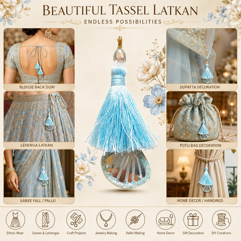 Sky Blue Handmade Ethnic Latkan Tassel Pack of 2 for Saree, Blouse & Lehenga | Craft Shop India