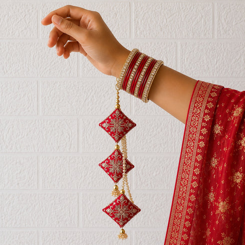 Rani Pink Latkan Tassel with Glass Beads Set of 2 | 20 Inch | Saree, Blouse & Lehenga | Craft Shop India