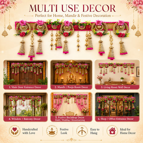 Rani Rose Cone Toran Bandhanwar for Door Entrance | 40 Inch | Craft Shop India