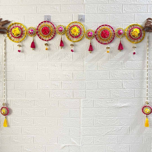 Yellow & Rani Chakra Toran Bandhanwar for Door Entrance | 40 Inch | Craft Shop India