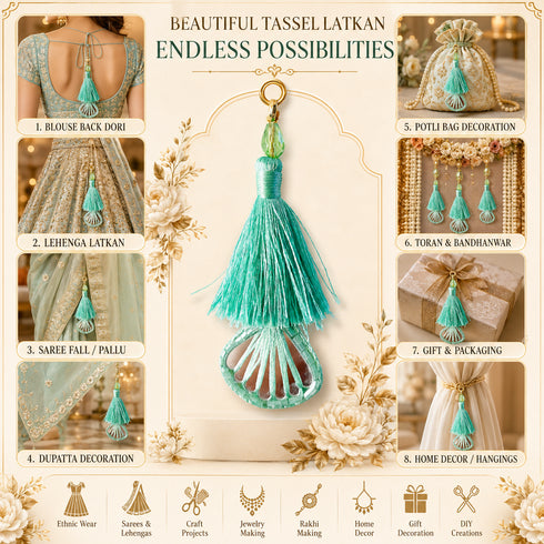 Sea Green Mirror Handmade Ethnic Latkan Tassel Pack of 2 for Saree, Blouse & Lehenga | Craft Shop India