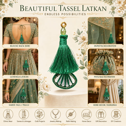Green Handmade Ethnic Latkan Tassel Pack of 2 for Saree, Blouse & Lehenga | Craft Shop India
