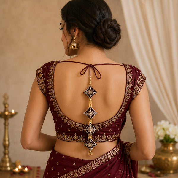Maroon Latkan Tassel with Glass Beads Set of 2 | 20 Inch | Saree, Blouse & Lehenga | Craft Shop India
