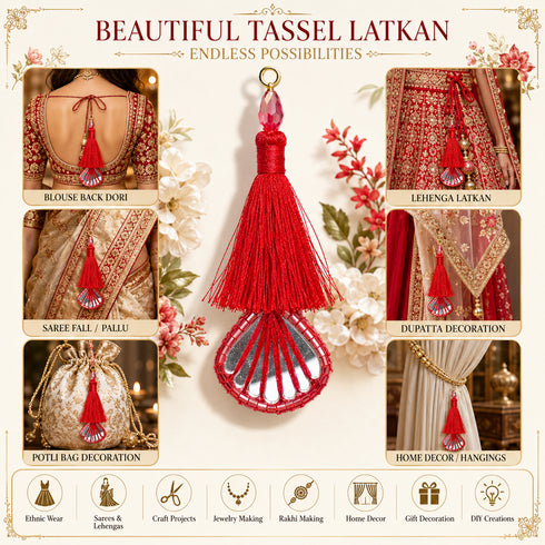 Red Mirror Handmade Ethnic Latkan Tassel Pack of 2 for Saree, Blouse & Lehenga | Craft Shop India
