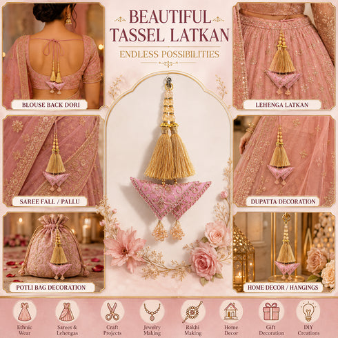 Baby Pink Embroidered Triangle Potli Latkan Tassel Set of 2 for Saree, Blouse & Lehenga | Craft Shop India