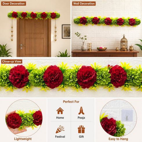 Red Floral Bandhanwar Toran for Door Entrance | 40 Inch | Craft Shop India