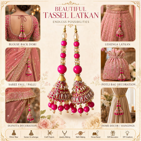 Pink Ethnic Nalki Cone Latkan Tassel Pack of 2 for Saree, Blouse & Lehenga | Craft Shop India