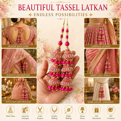 Pink 3 Cone Ethnic Nalki Cone Latkan Tassel Pack of 2 for Saree, Blouse & Lehenga | Craft Shop India