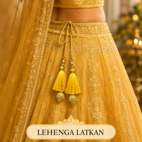 Yellow Silk Hanging Tassels with Golden Cutdana Beads for Saree Pallu, Blouse, Lehenga, Dupatta, DIY Art & Craft Decoration | Pack of 10 | Craft Shop India
