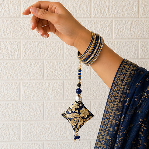 Blue Handmade Ethnic Gotapatti Latkan Tassel Set of 2 for Saree, Blouse & Lehenga | Craft Shop India