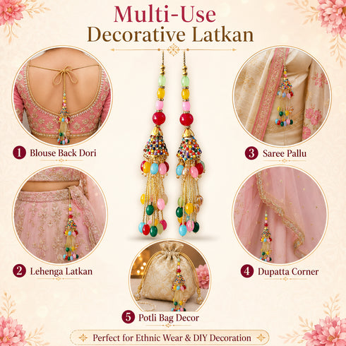 Ethnic Multicolor Glass Beads Latkan Tassel Pack of 2 for Saree Pallu, Blouse, Suits, Dupatta & Lehenga | Craft Shop India