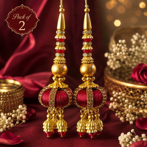 Maroon Handmade Ethnic Beads Latkan Tassel Pack of 2 for Saree Pallu, Blouse, Lehenga & Dupatta | Craft Shop India