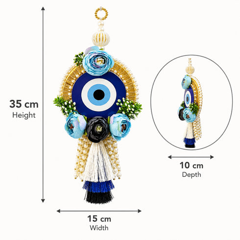 Blue Handmade Floral Evil Eye Door Hanging Pair with Pearl Beads & Tassels | Home & Mandir Decor | Craft Shop India