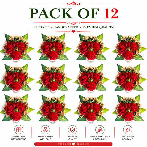 Red Handmade Artificial 3 Flowers & Pollen Bunch Pack of 6 & 12 | Trousseau Packing | Craft Shop India