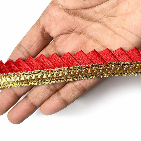 Red Color Satin Ribbon Samosa Lace - ( 9mtr )