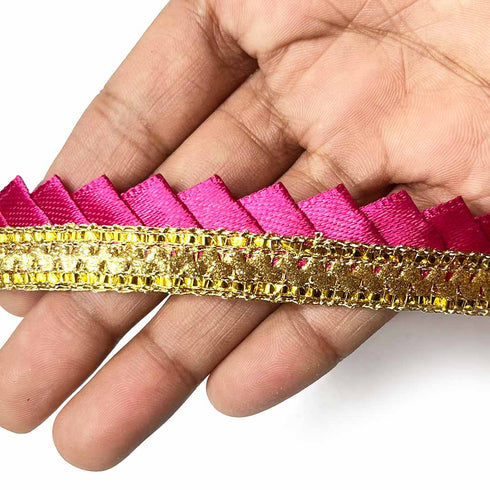Rani Pink Color Satin Ribbon Samosa Lace - ( 9mtr )