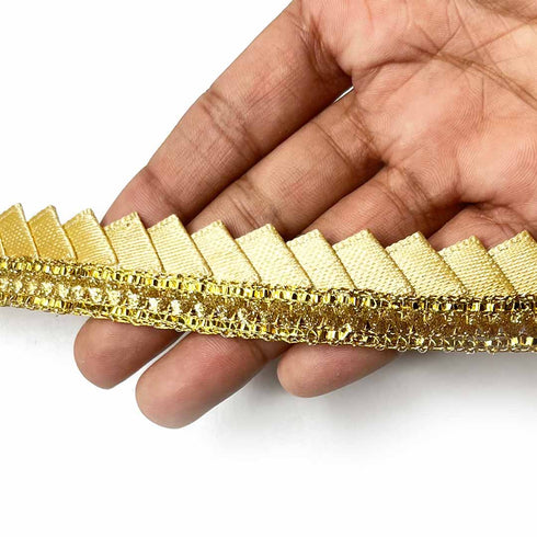 Golden Color Satin Ribbon Samosa Lace - ( 9mtr )