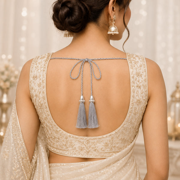Silver Tassel with Cord Rope Pack of 2 for Saree Pallu, Blouse & Lehenga | Craft Shop India