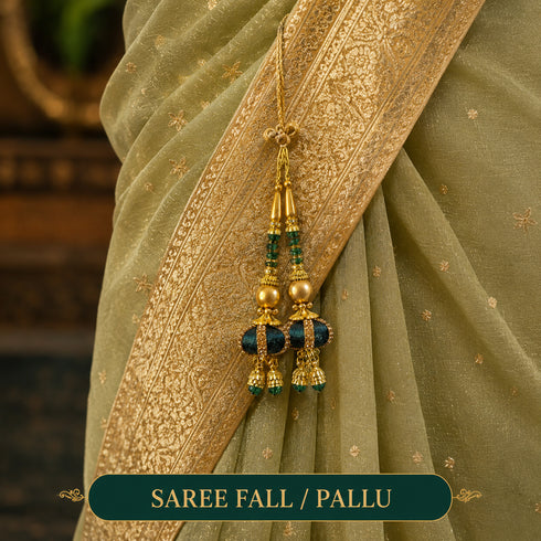 Green Handmade Ethnic Beads Latkan Tassel Pack of 2 for Saree Pallu, Blouse, Lehenga & Dupatta | Craft Shop India