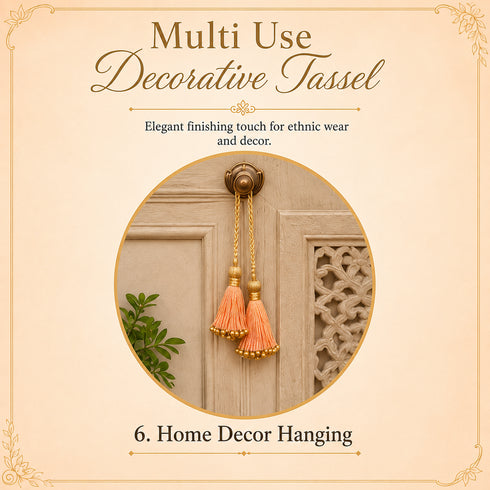Peach Gold Beaded Fancy Silk Tassels with Zari Bead Thread Latkan Pack of 10 | Craft Shop India