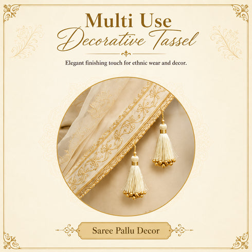 Ivory Silk Zari Bead Tassels Pack of 10 for Saree, Blouse, Lehenga & DIY Crafts | Craft Shop India