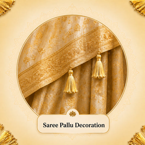 Metallic Golden Fancy Silk Tassels with Zari Bead Thread Latkan Pack of 10 | Craft Shop India