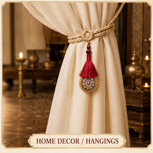 Maroon Mirror Work Round Latkan Tassel Set of 2 for Saree Pallu, Blouse, Dupatta & Lehenga | Craft Shop India