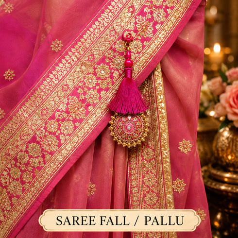 Rani Pink Mirror Work Round Latkan Tassel Set of 2 for Saree Pallu, Blouse, Dupatta & Lehenga Decoration | Craft Shop India