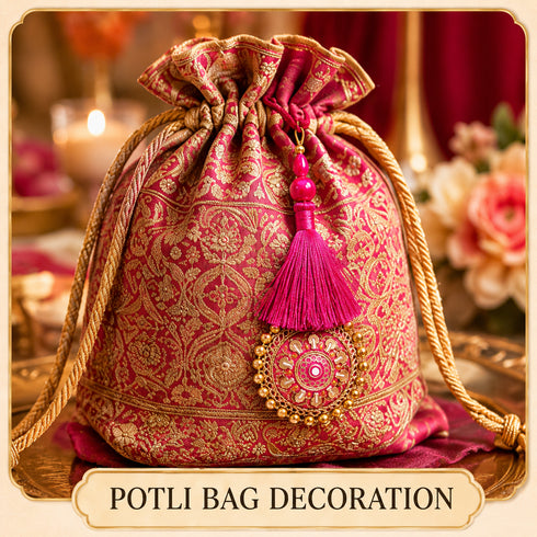 Rani Pink Mirror Work Round Latkan Tassel Set of 2 for Saree Pallu, Blouse, Dupatta & Lehenga Decoration | Craft Shop India