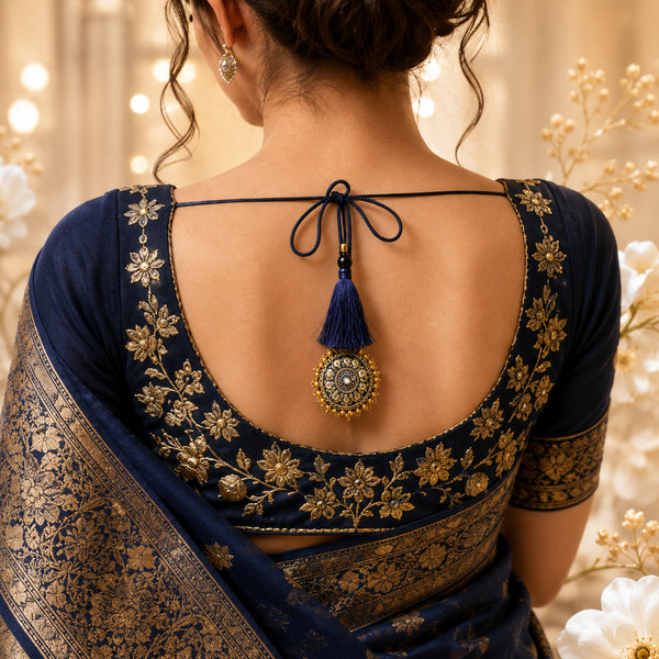 Navy Blue Mirror Work Round Latkan Tassel Set of 2 for Saree Pallu, Blouse, Dupatta & Lehenga | Craft Shop India