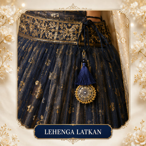 Navy Blue Mirror Work Round Latkan Tassel Set of 2 for Saree Pallu, Blouse, Dupatta & Lehenga | Craft Shop India