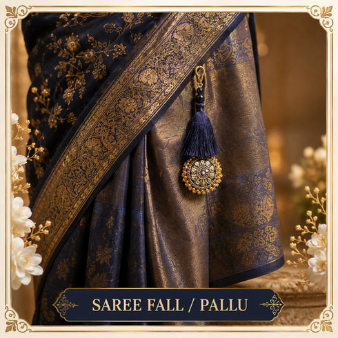 Navy Blue Mirror Work Round Latkan Tassel Set of 2 for Saree Pallu, Blouse, Dupatta & Lehenga | Craft Shop India