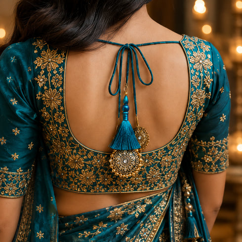 Rama Blue Mirror Work Round Latkan Tassel Set of 2 for Saree Pallu, Blouse, Dupatta & Lehenga | Craft Shop India