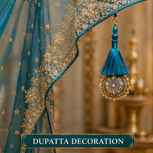 Rama Blue Mirror Work Round Latkan Tassel Set of 2 for Saree Pallu, Blouse, Dupatta & Lehenga | Craft Shop India