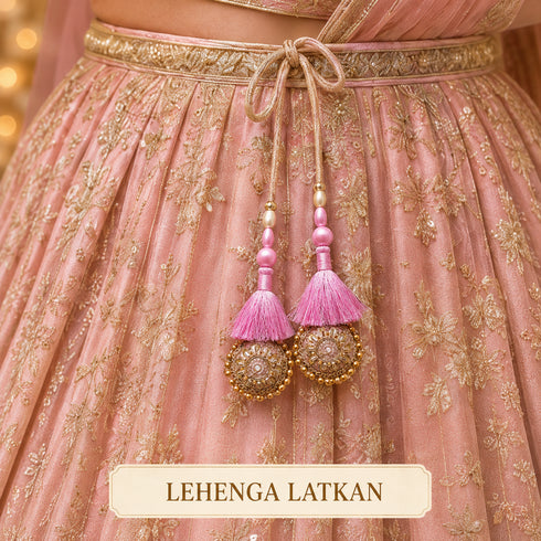 Baby Pink Mirror Work Round Latkan Tassel Set of 2 for Saree Pallu, Blouse, Dupatta & Lehenga | Craft Shop India